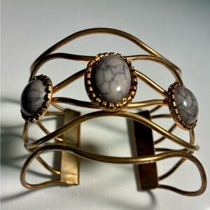 Gold Tone and Gray Stone Cuff Bracelet